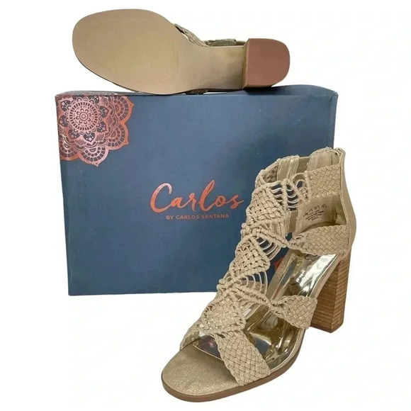 Carlos Santana Nadia Gold Metallic Woven Fabric Womens Heels Size 9.5M - Picture 10 of 11